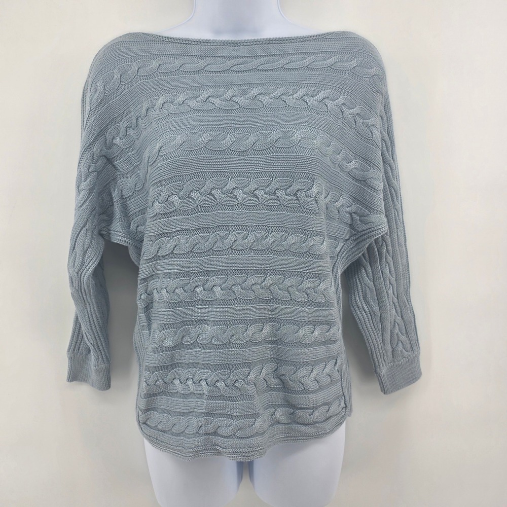Lauren Ralph Lauren Blue Cable Knit Boat Neck Dolman Sweater S Cotton Viscose - Picture 1 of 7